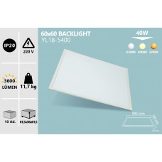 40W 60X60 BACKLIGHT SIVA ALTI LED PANEL BEYAZ GÜNIŞIĞI ILIK BEYAZ